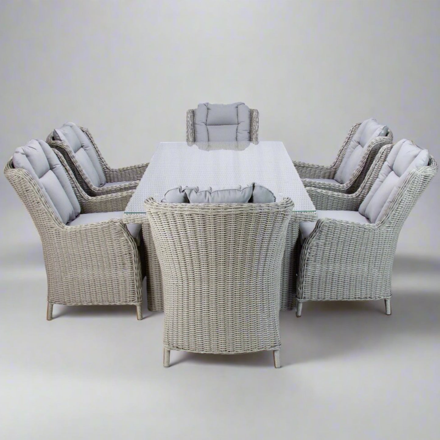 ADDA | 6 Seater Poly Rattan Wicker Outdoor Dining Set | Grey