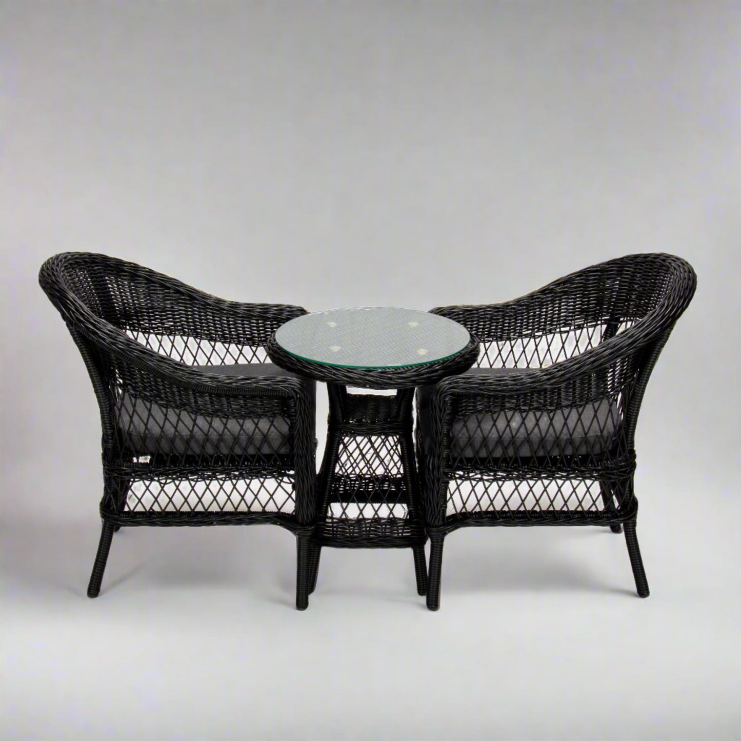 ARBUSTO 2 Seater Poly Rattan Wicker Outdoor Balcony Set Black-3