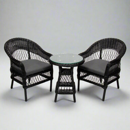 ARBUSTO 2 Seater Poly Rattan Wicker Outdoor Balcony Set Black-1