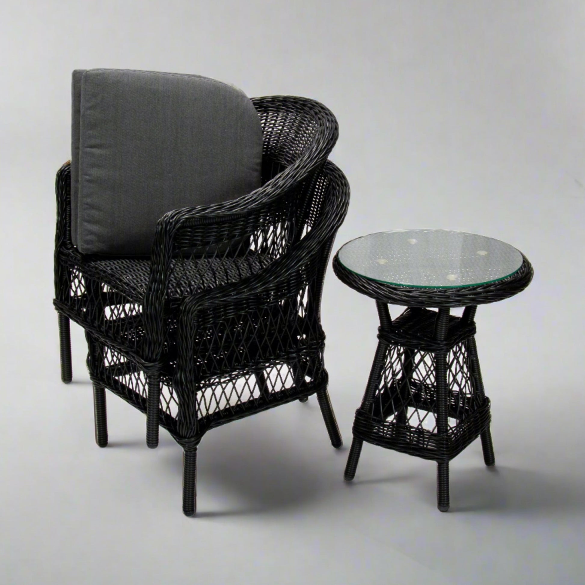 ARBUSTO 2 Seater Poly Rattan Wicker Outdoor Balcony Set Black-2