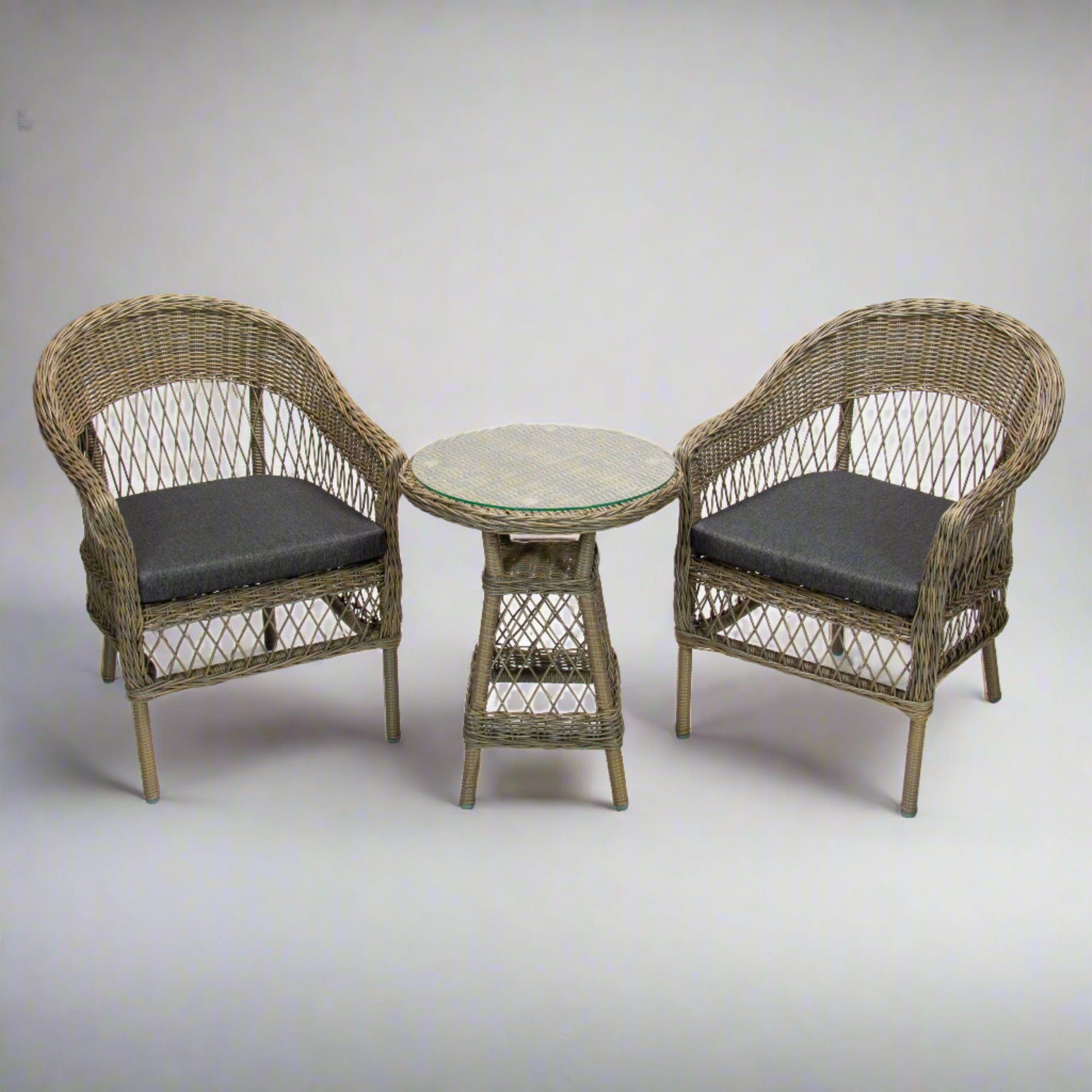 ARBUSTO 2 Seater Poly Rattan Wicker Outdoor Balcony Set Natural Brown-1