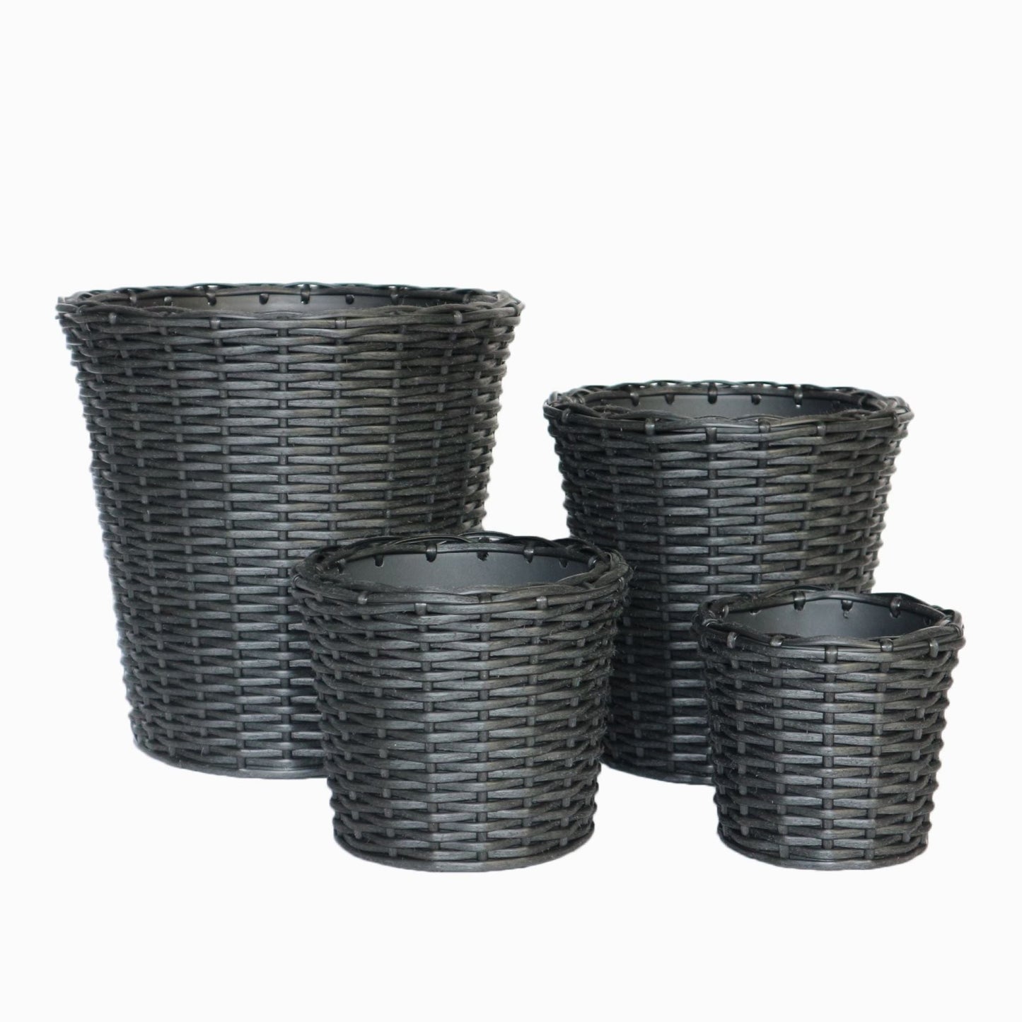 ABBEY 4 Piece Set Poly Rattan Wicker Planter Pot - Black - Direct Factory Furniture Australia