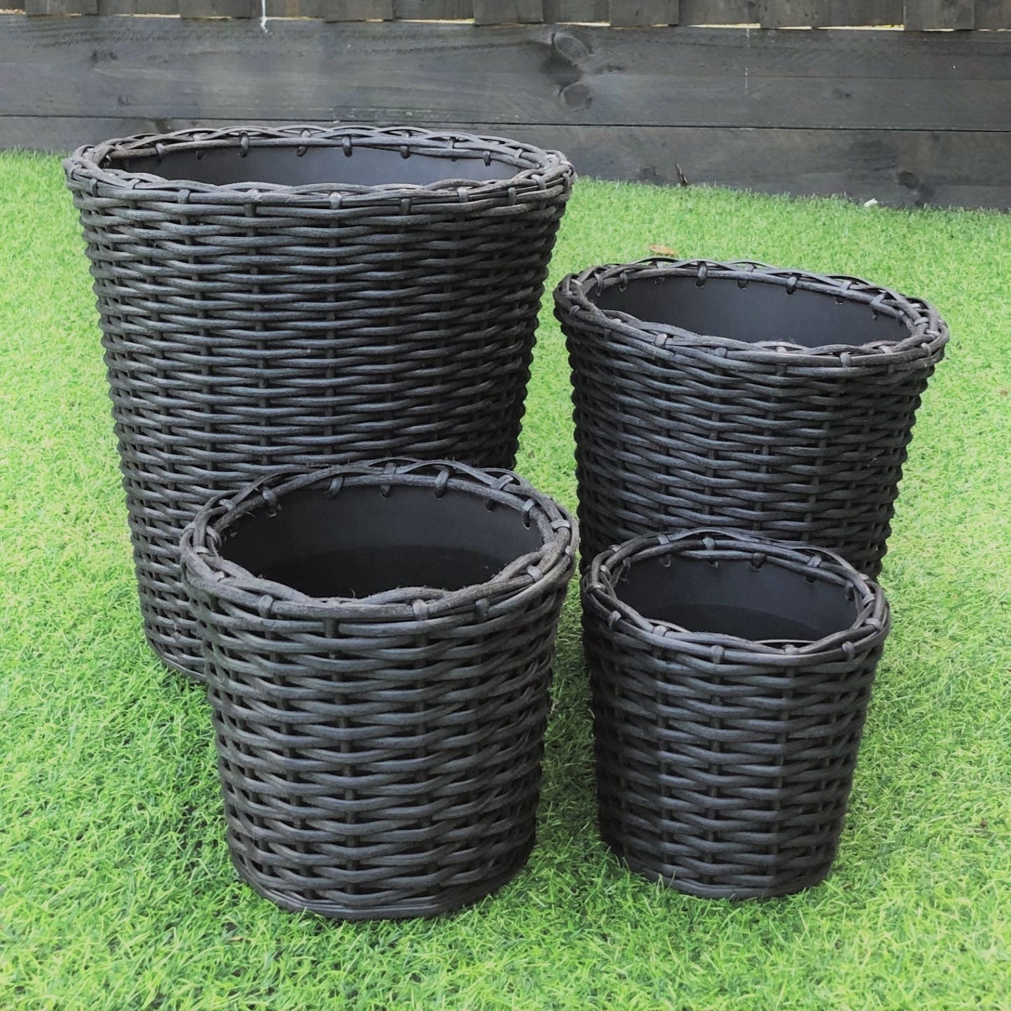 ABBEY 4 Piece Set Poly Rattan Wicker Planter Pot - Black - Direct Factory Furniture Australia