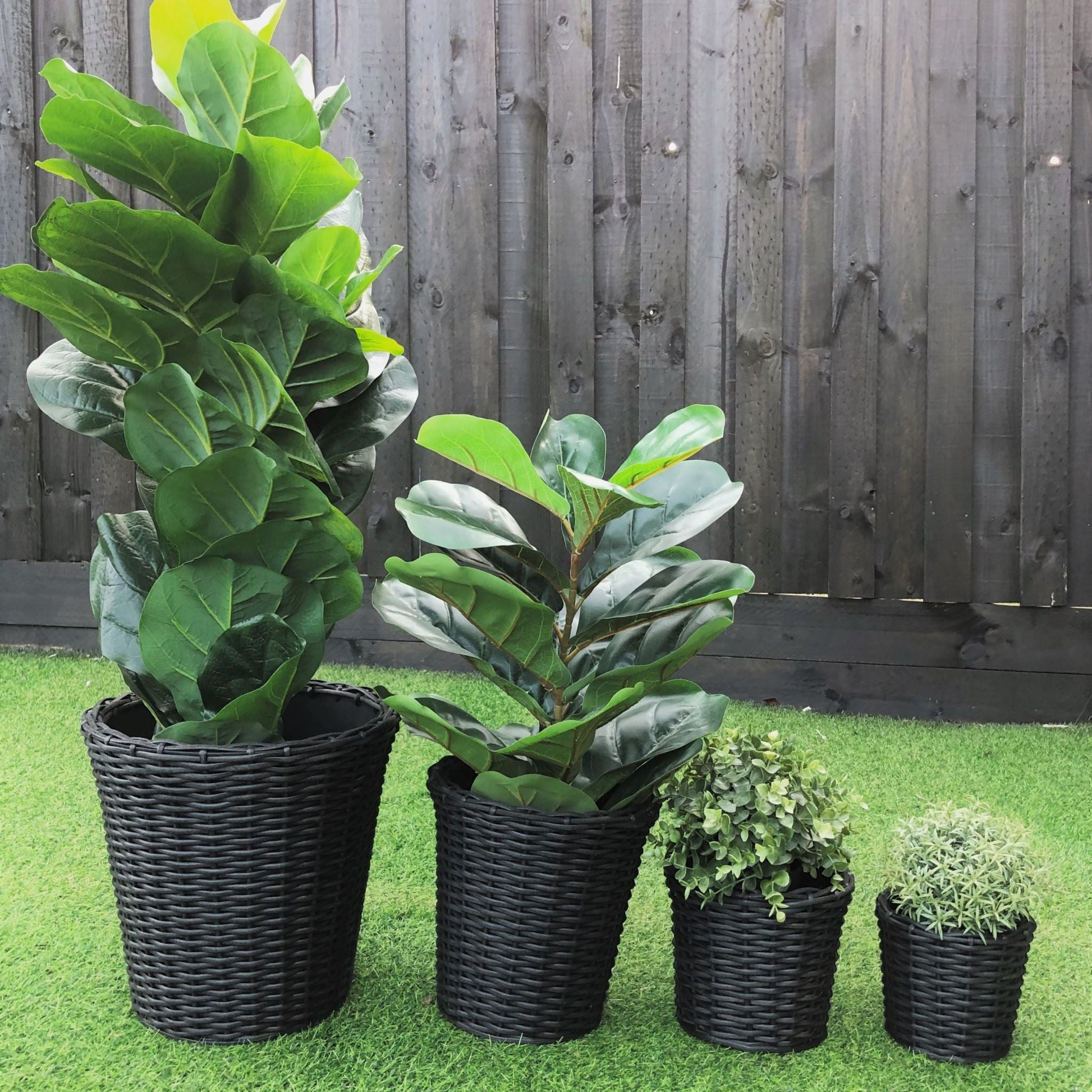 ABBEY 4 Piece Set Poly Rattan Wicker Planter Pot - Black - Direct Factory Furniture Australia