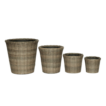 ABBEY 4 Piece Set Poly Rattan Wicker Planter Pot - Light Brown - Direct Factory Furniture Australia