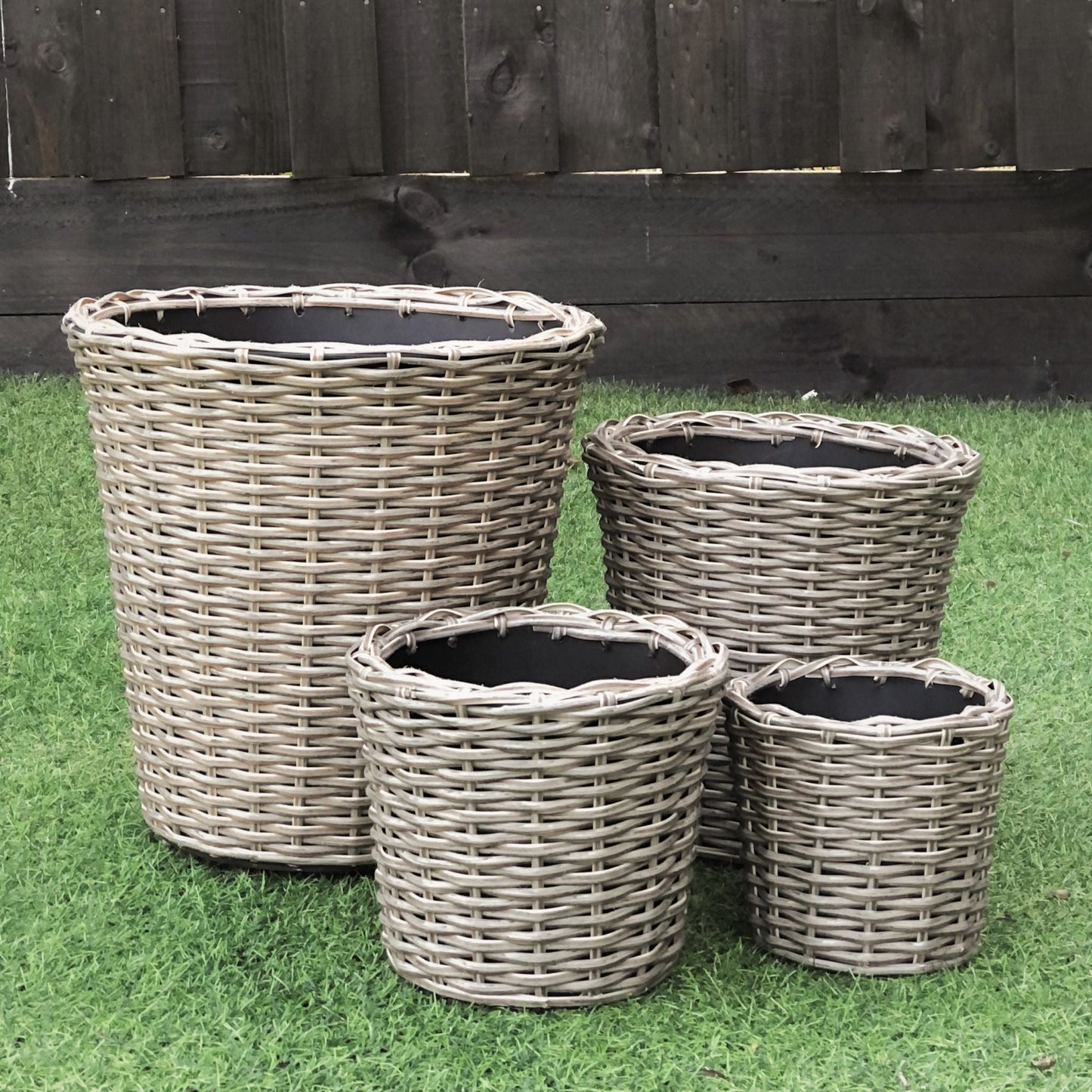 ABBEY 4 Piece Set Poly Rattan Wicker Planter Pot - Light Brown - Direct Factory Furniture Australia