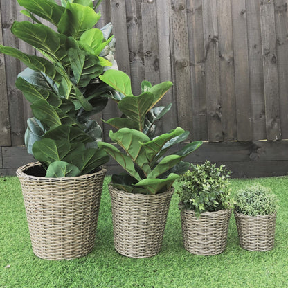 ABBEY 4 Piece Set Poly Rattan Wicker Planter Pot - Light Brown - Direct Factory Furniture Australia