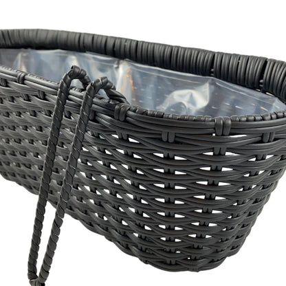 CLAUDE 2 Piece Set Poly Rattan Wicker Hanging Planter Wall Basket - Black - Direct Factory Furniture Australia