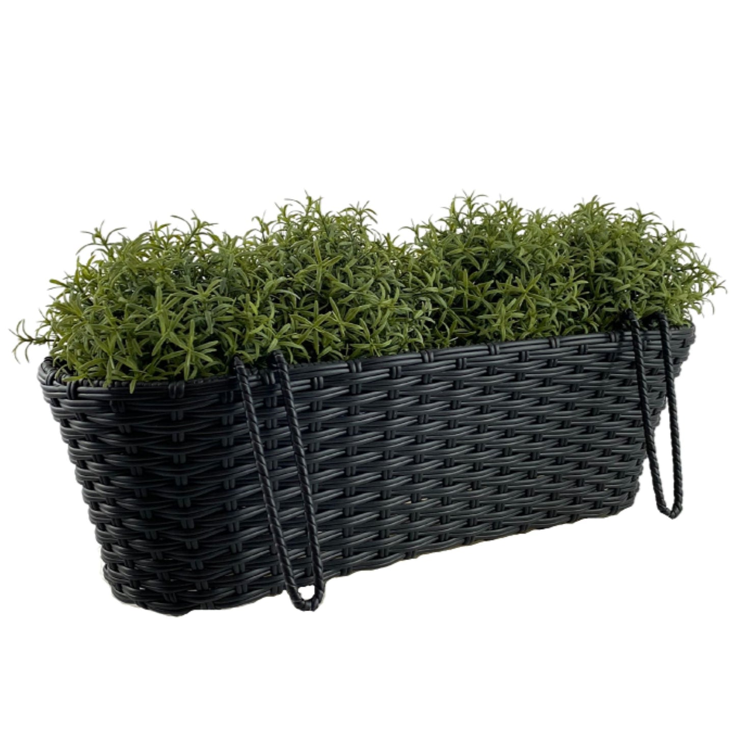 CLAUDE 2 Piece Set Poly Rattan Wicker Hanging Planter Wall Basket - Black - Direct Factory Furniture Australia