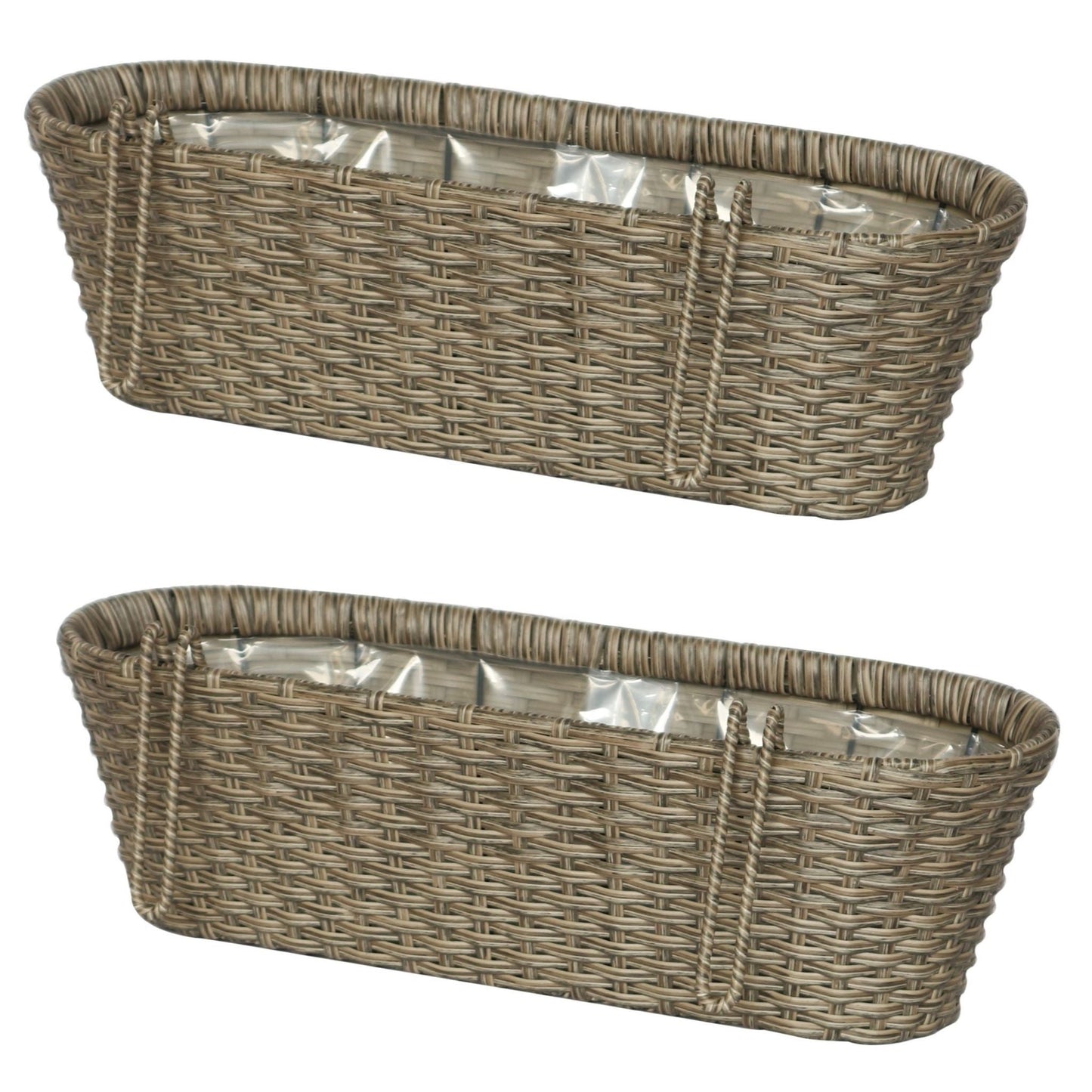 CLAUDE 2 Piece Set Poly Rattan Wicker Hanging Planter Wall Basket - Brown - Direct Factory Furniture Australia