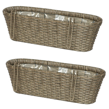 CLAUDE 2 Piece Set Poly Rattan Wicker Hanging Planter Wall Basket - Brown - Direct Factory Furniture Australia