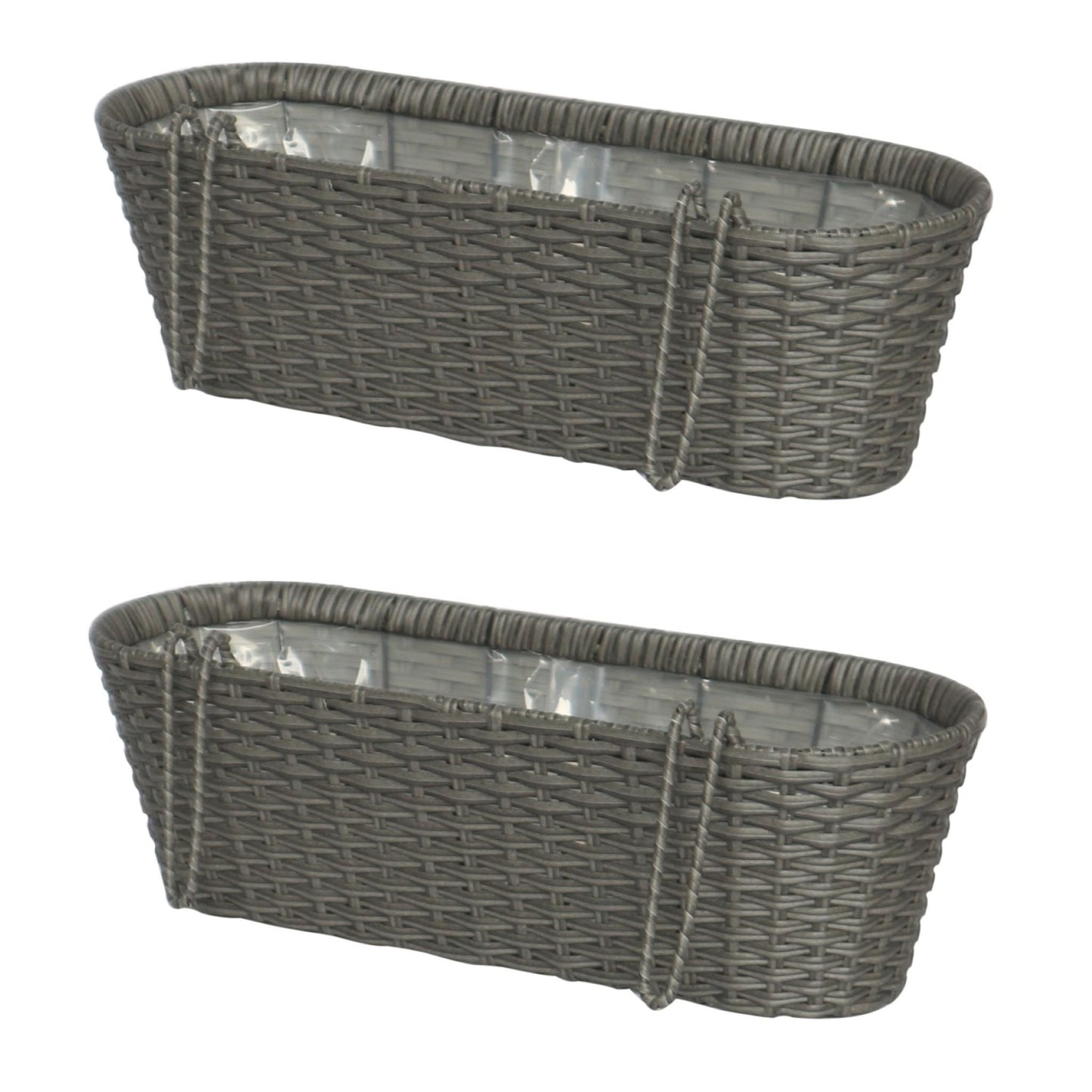 CLAUDE 2 Piece Set Poly Rattan Wicker Hanging Planter Wall Basket - Grey - Direct Factory Furniture Australia