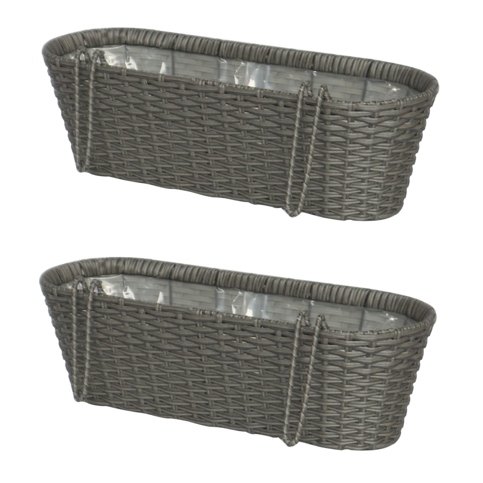 CLAUDE 2 Piece Set Poly Rattan Wicker Hanging Planter Wall Basket - Grey - Direct Factory Furniture Australia