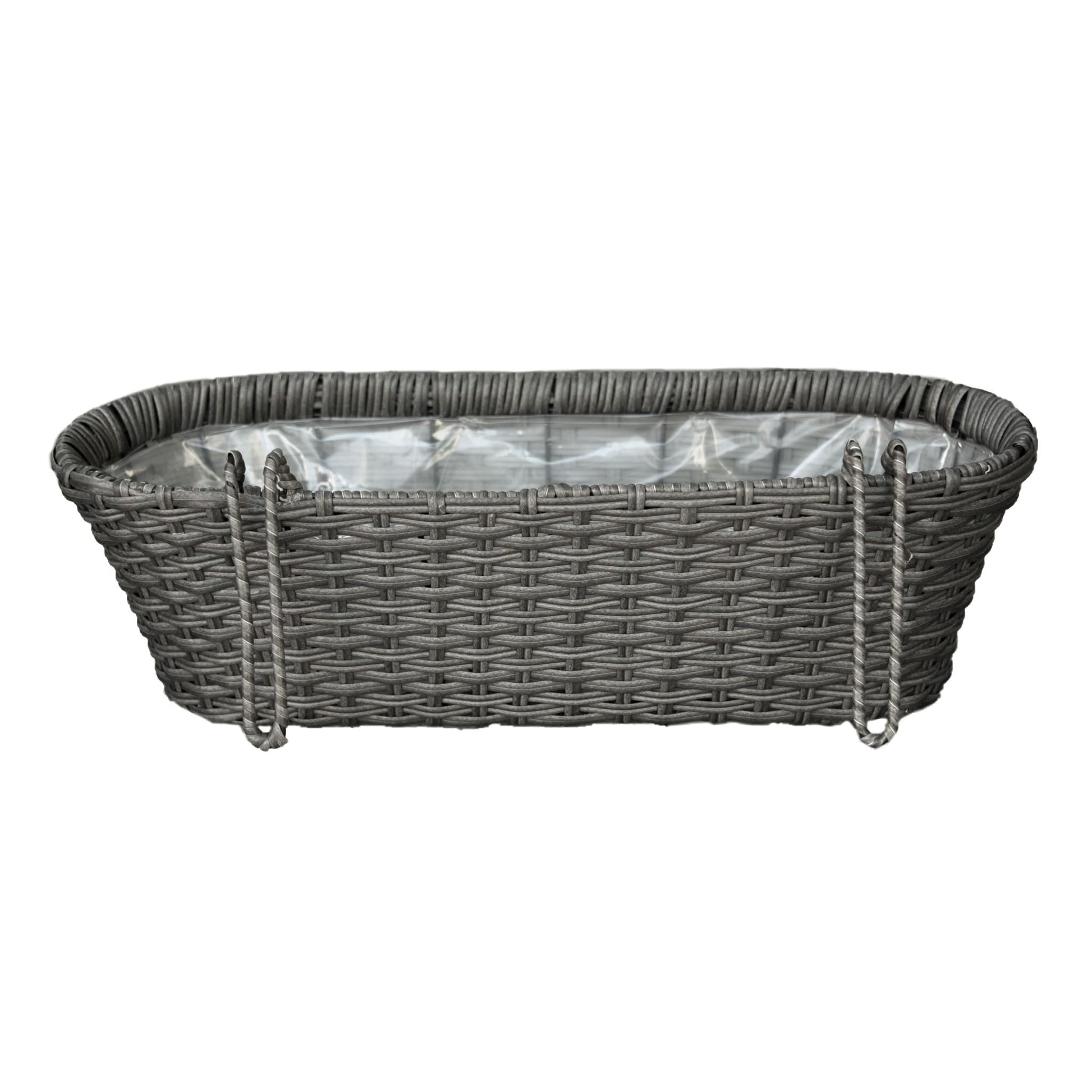 CLAUDE 2 Piece Set Poly Rattan Wicker Hanging Planter Wall Basket - Grey - Direct Factory Furniture Australia