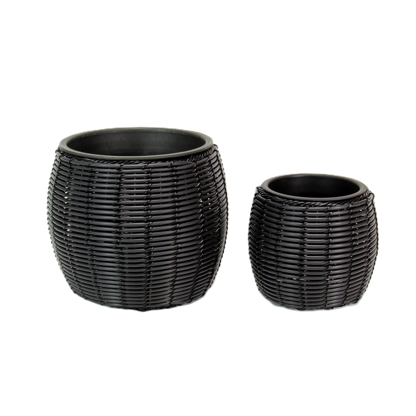 KULOS 2 Piece Set Poly Rattan Wicker Planter Pot - Black