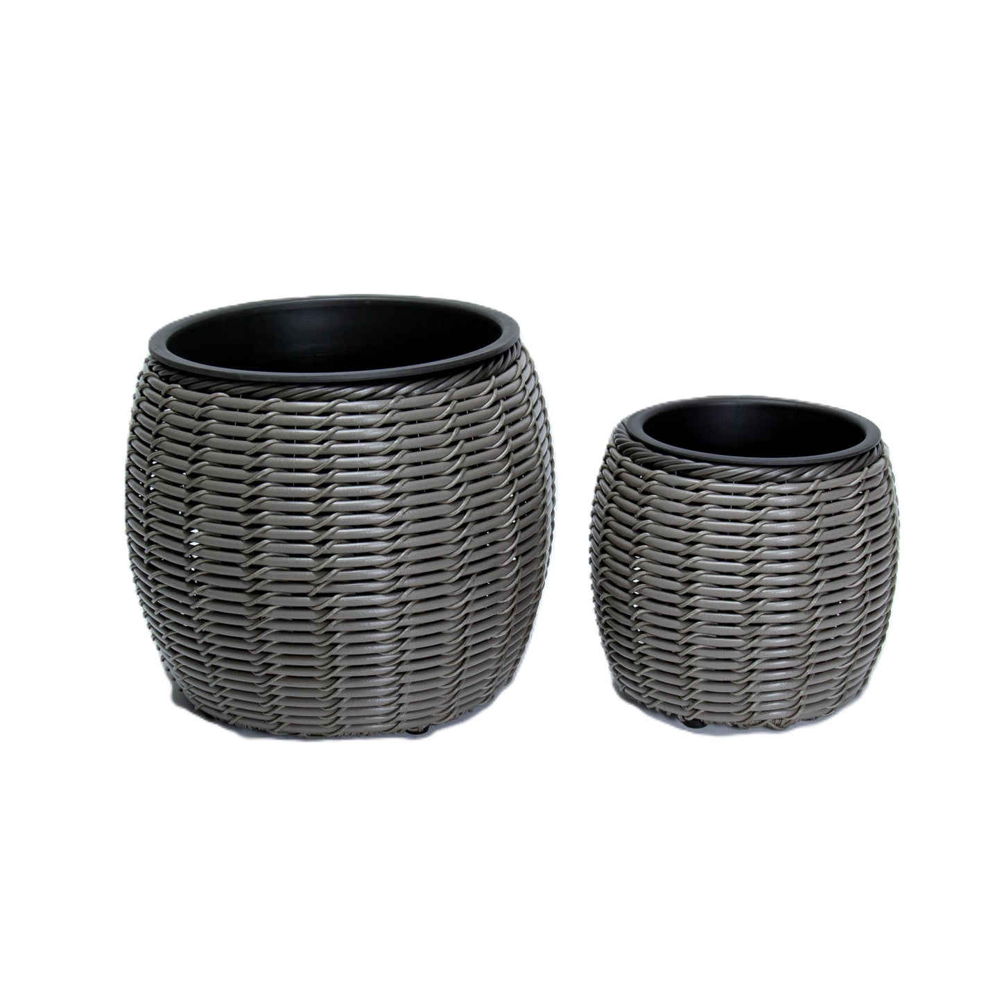 KULOS 2 Piece Set Poly Rattan Wicker Planter Pot - Grey