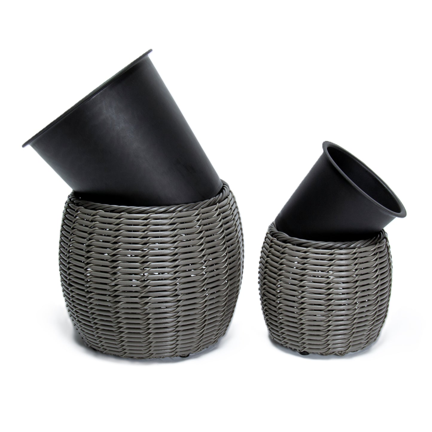 KULOS 2 Piece Set Poly Rattan Wicker Planter Pot - Grey