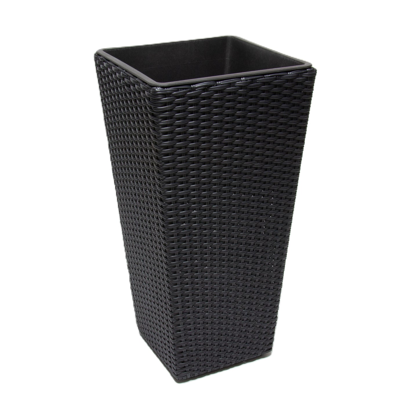 ASWAN 2 Piece Set Poly Rattan Wicker Large Planter Pot - Black