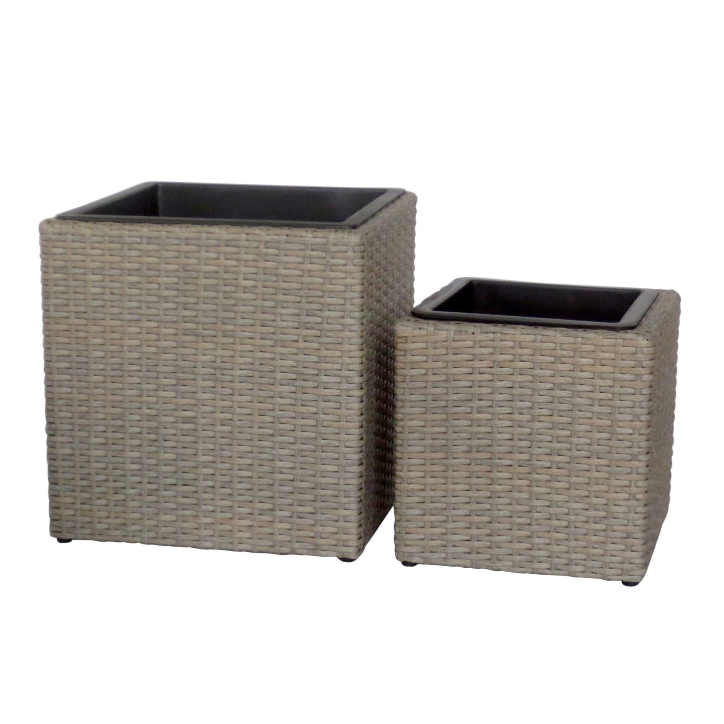 JARDIN 2 Piece Set Poly Rattan Wicker Large Planter Pot - Brown Grey - Direct Factory Furniture Australia