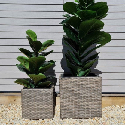 JARDIN 2 Piece Set Poly Rattan Wicker Large Planter Pot - Brown Grey - Direct Factory Furniture Australia