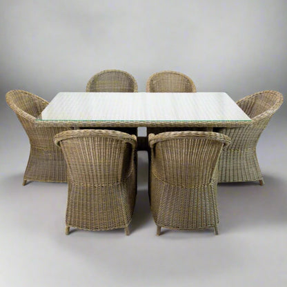 MALAWI | 6 Seater Poly Rattan Wicker Outdoor Dining Set | Natural Brown