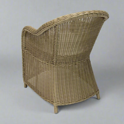 Malawi outdoor wicker hampton poly rattan dining chair natural colour with beige seat cushion