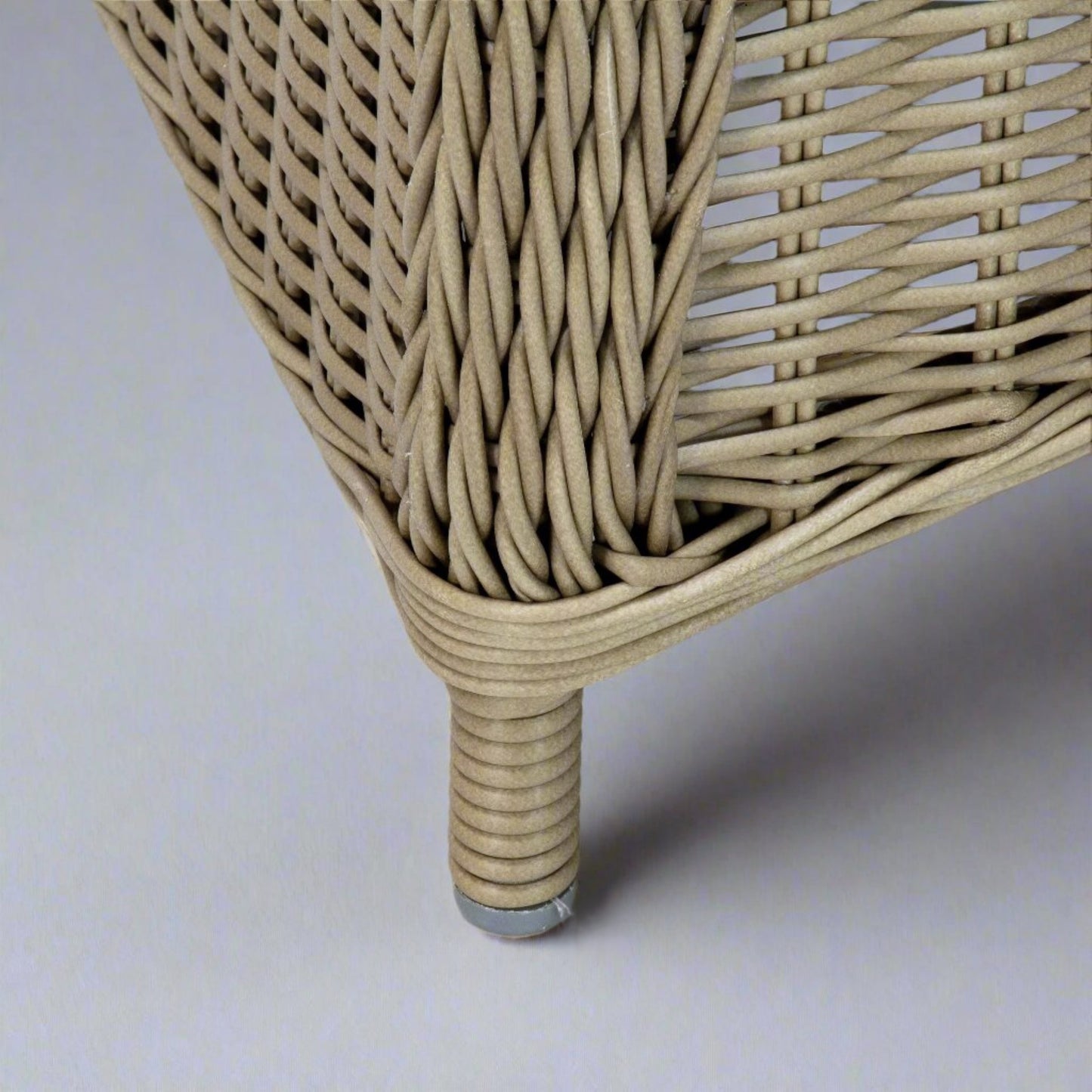 Malawi outdoor wicker hampton poly rattan dining chair natural colour with beige seat cushion