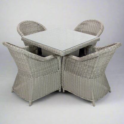 MALAWI | 4 Seater Poly Rattan Wicker Outdoor Dining Set | Grey