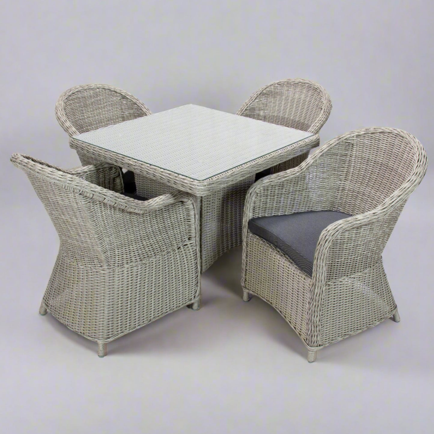 MALAWI | 4 Seater Poly Rattan Wicker Outdoor Dining Set | Grey