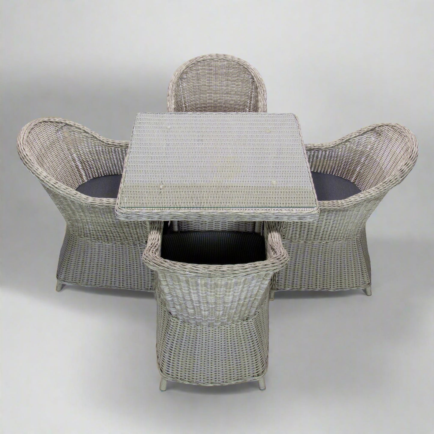 MALAWI | 4 Seater Poly Rattan Wicker Outdoor Dining Set | Grey