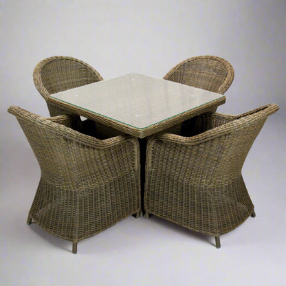 MALAWI | 4 Seater Poly Rattan Wicker Outdoor Dining Set | Natural Brown