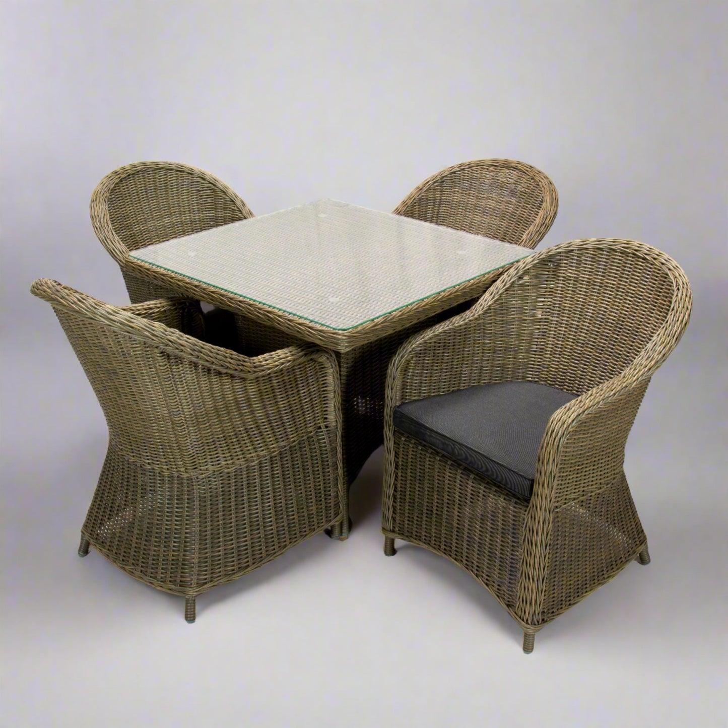 MALAWI | 4 Seater Poly Rattan Wicker Outdoor Dining Set | Natural Brown