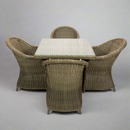 MALAWI | 4 Seater Poly Rattan Wicker Outdoor Dining Set | Natural Brown