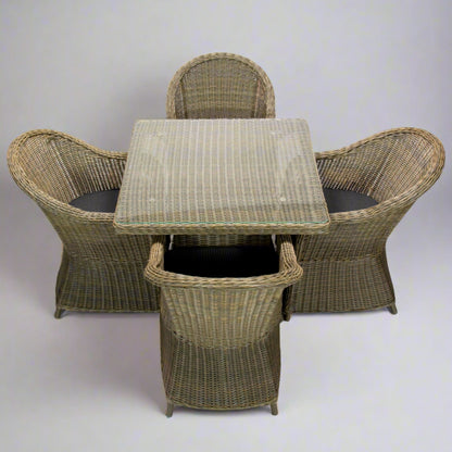 MALAWI | 4 Seater Poly Rattan Wicker Outdoor Dining Set | Natural Brown