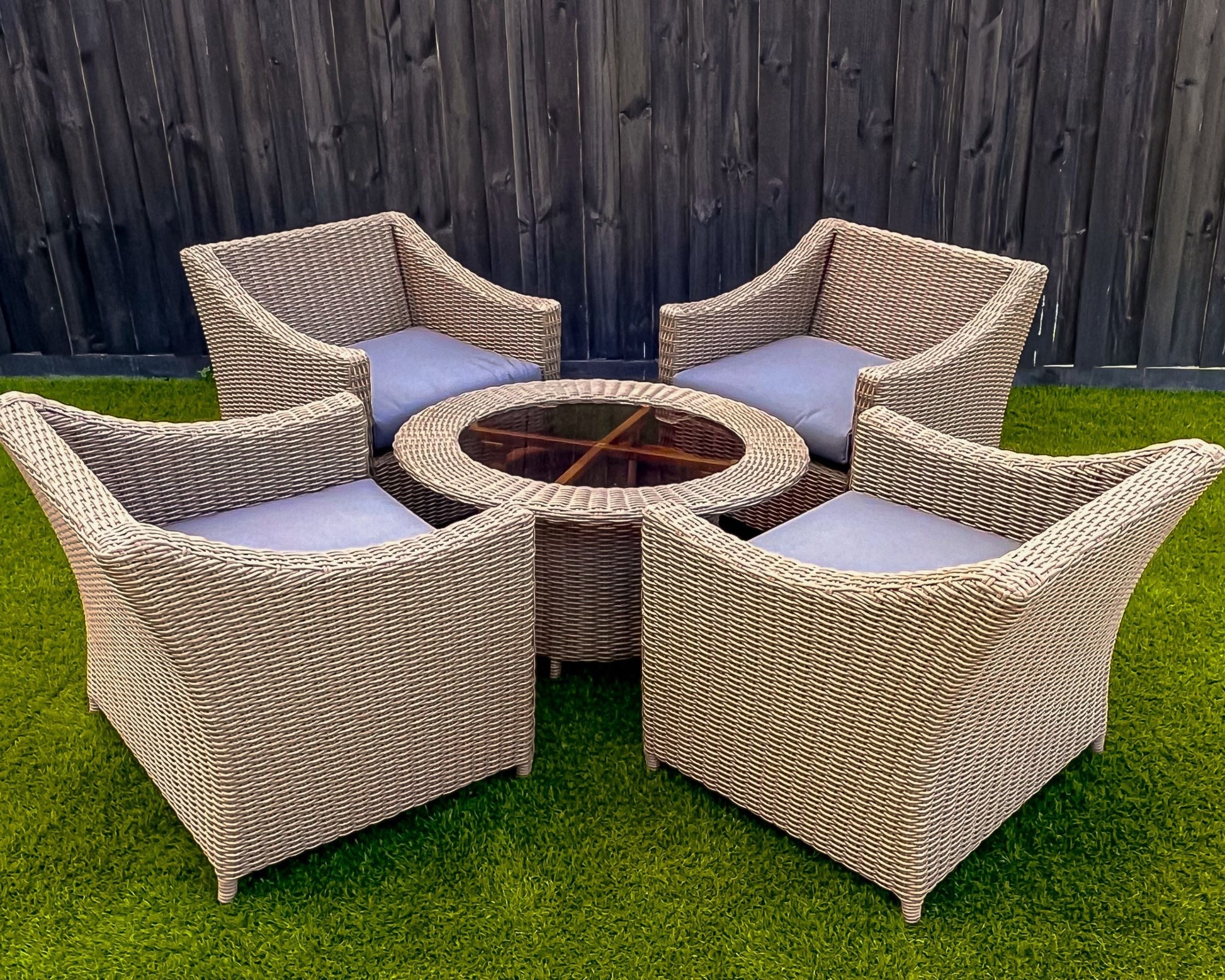 NEMAN 5-Piece Set Poly Rattan Wicker Outdoor Armchairs Coffee Table - Light Brown - 2