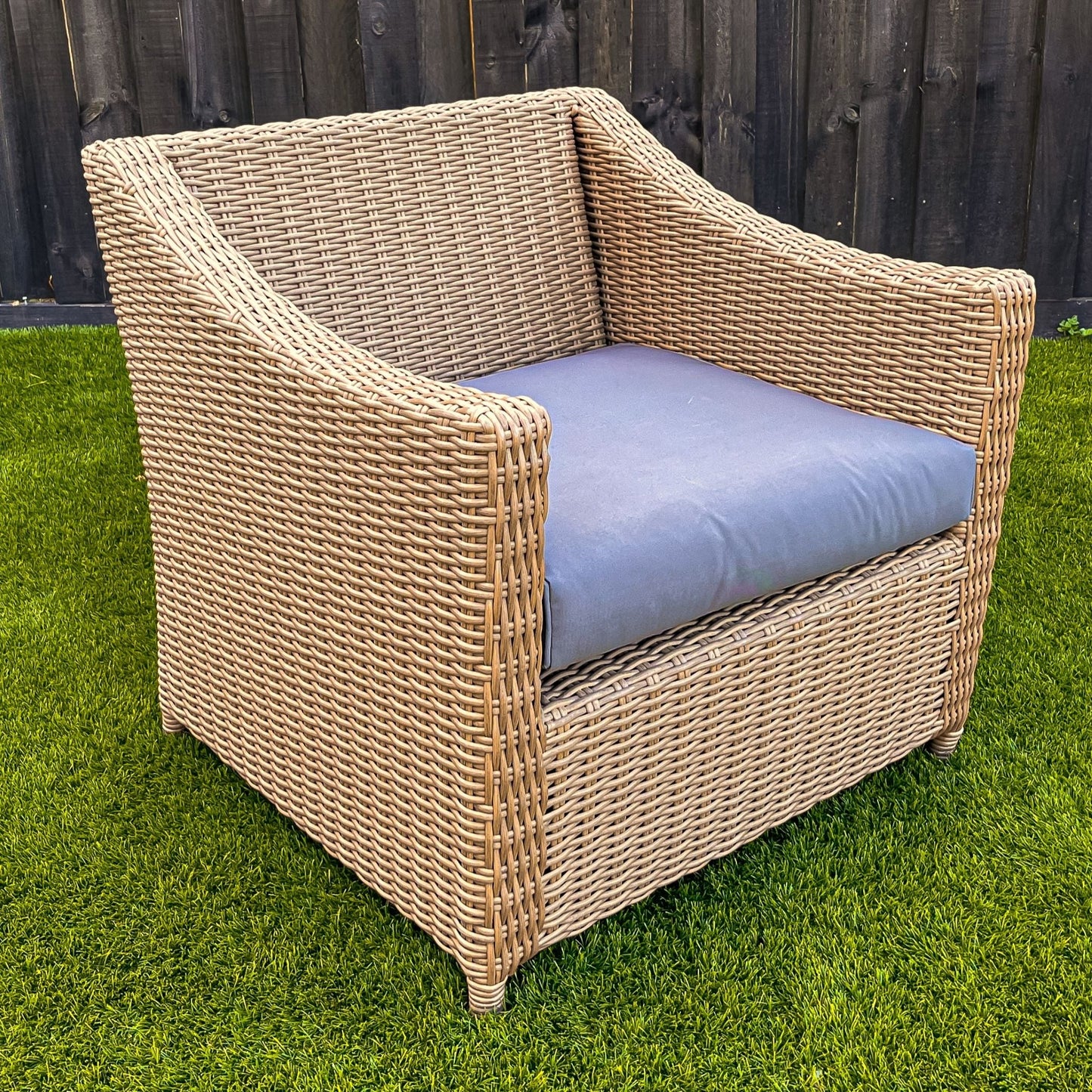 NEMAN 5-Piece Set Poly Rattan Wicker Outdoor Armchairs Coffee Table - Light Brown - 4