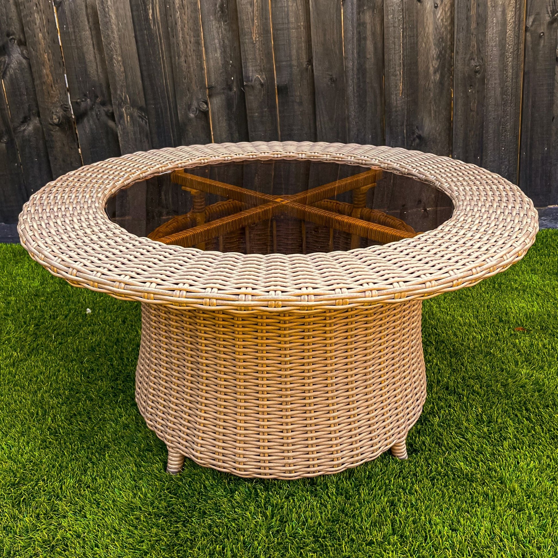 NEMAN 5-Piece Set Poly Rattan Wicker Outdoor Armchairs Coffee Table - Light Brown - 6