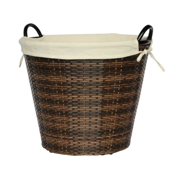 PAPUA Poly Rattan Wicker Large Basket with Fabric Lining - Brown ...