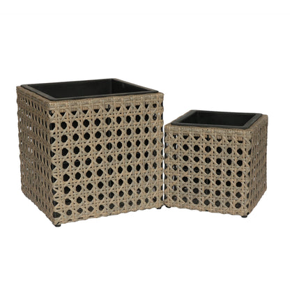 PINO 3 Piece Set Poly Rattan Wicker Large Planter Pot - Brown - Direct Factory Furniture Australia