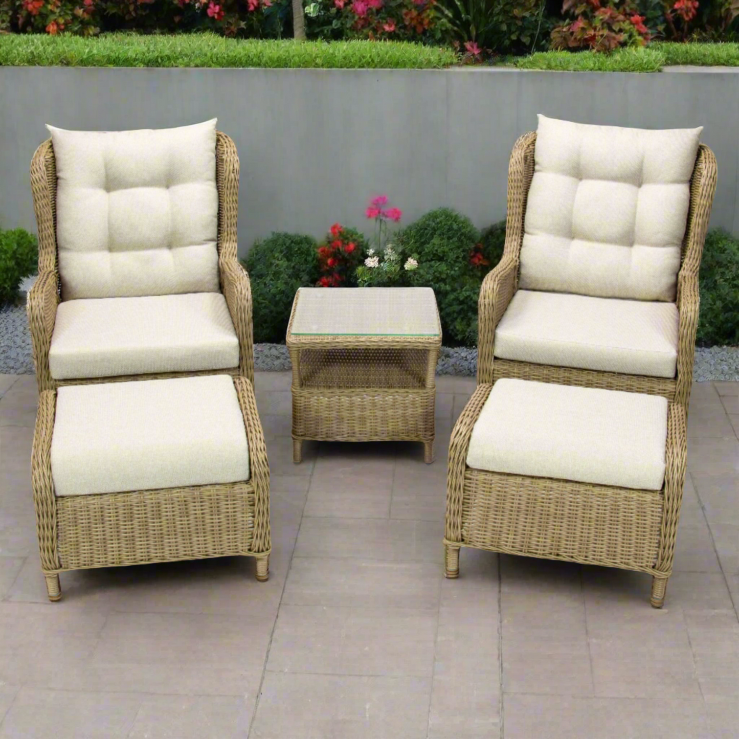 ROSA | 2 Seater Poly Rattan Wicker Outdoor Lounge Set | Natural Brown